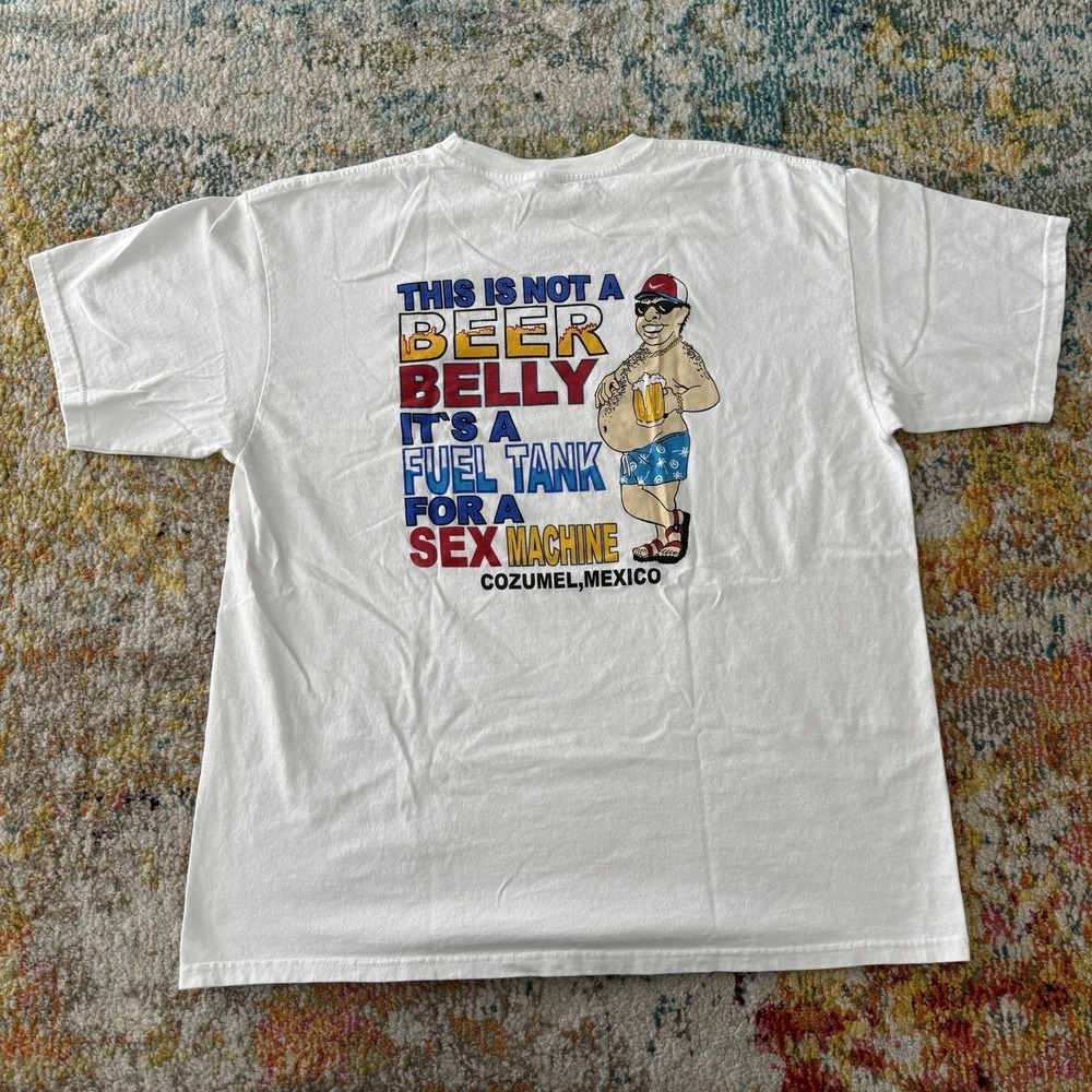 VTG Y2K It's Not a Beer Belly It's a Sex Machine T Shirt Mens XL White Funny Tee